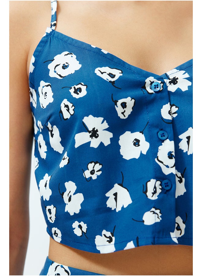 trendyol - Blue Floral Patterned Woven Blouse TWOSS24BZ00177 - Image 1