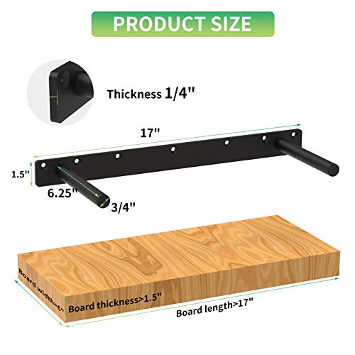 Kunzye 17 Inch Heavy Duty Blind Wall Mount Floating Shelf Bracket - Hidden Shelf Bracket with 150 LB Weight Capacity -3/4 Inch Solid Steel Support Rods - Image 2