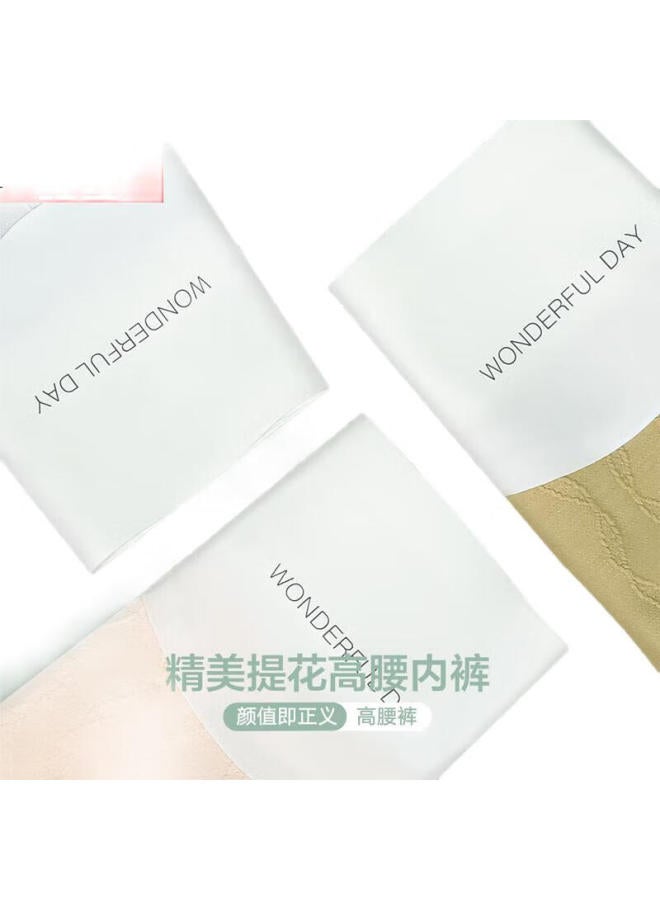 HOdo Hongdou Cotton Spandex Women'S High-Waisted Jacquard Antibacterial Crotch Seamless Panties, Combination One, L(170) - Image 2