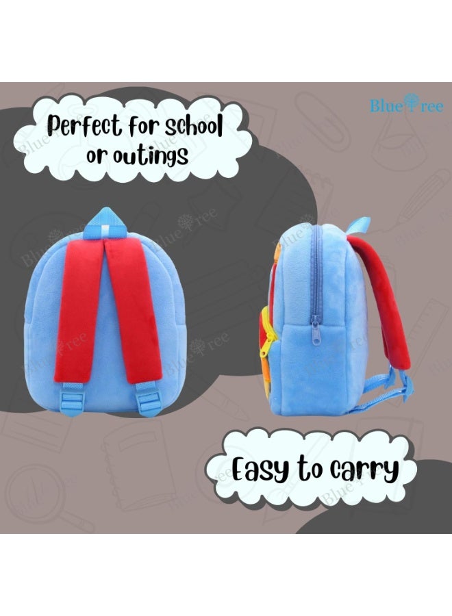 blue tree School Bag for Cute Kids for (1-6 Years), Preschool Soft Plush Roller Bag for Toddlers, Embroidery Designs Mini Cartoon Backpack for Boys - Image 4