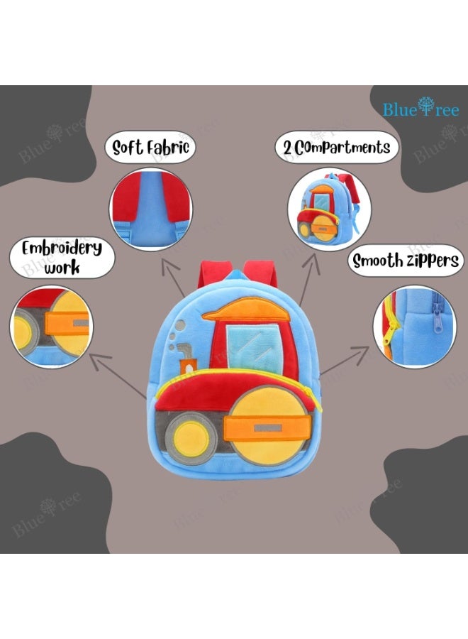 blue tree School Bag for Cute Kids for (1-6 Years), Preschool Soft Plush Roller Bag for Toddlers, Embroidery Designs Mini Cartoon Backpack for Boys - Image 5