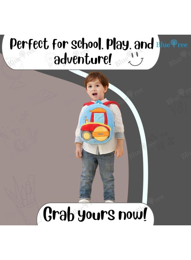 blue tree School Bag for Cute Kids for (1-6 Years), Preschool Soft Plush Roller Bag for Toddlers, Embroidery Designs Mini Cartoon Backpack for Boys - Image 3