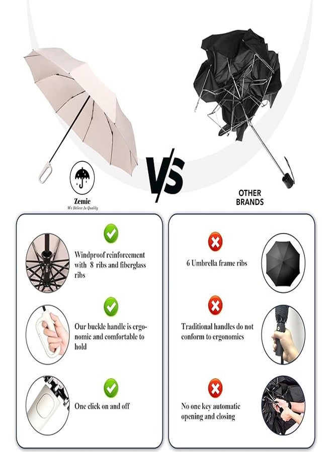 Zemic UV Umbrella with Novelty Carabiner Handle, Travel-Friendly Umbrellas for Sun & Rain Protection, Windproof Compact, Automatic Open/Close, 8 Ribs, Portable Umbrella for Men and Women (Beige) - Image 2
