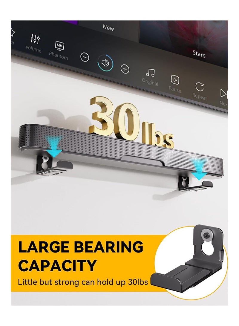 MVAQKLM حامل شريط الصوت العالمي للتركيب أسفل التلفزيون أو الحائط، حامل قابل للتعديل يتحمل حتى 30 رطلاً (13.6 كجم)، رف شريط الصوت الآمن لأجهزة Samsung وLG وSony وBose وJBL والمزيد، مجموعة تركيب سهلة متضمنة - Image 2