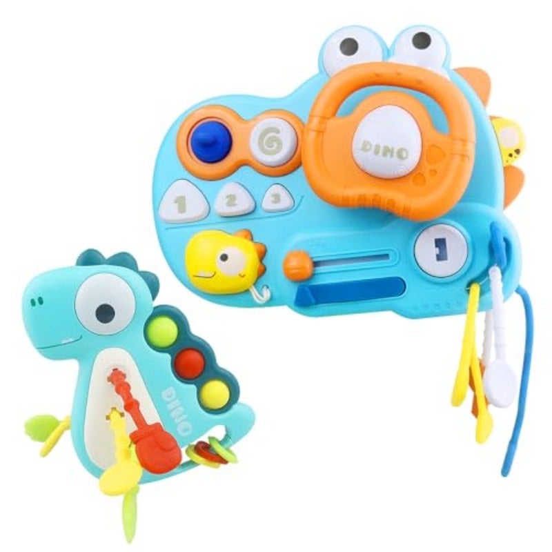 Baby Activity Board toys Educational Busy Board with Steering Wheel Interactive Learning Toy for Toddlers Dinoasur - Image 1