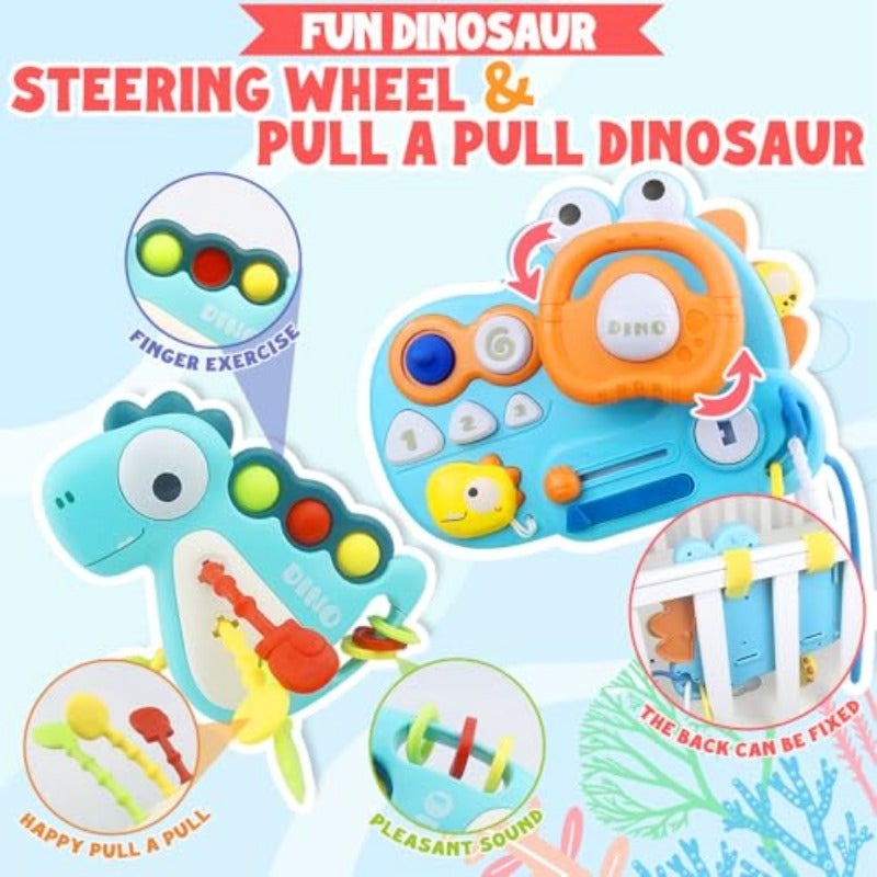 Baby Activity Board toys Educational Busy Board with Steering Wheel Interactive Learning Toy for Toddlers Dinoasur - Image 2