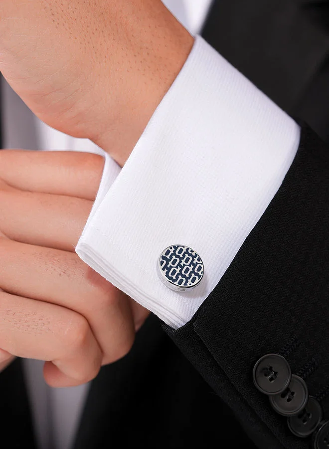 POLICE Silver Hero Stainless Steel Gents Cufflinks With Blue P Logo MonogramPEAGC0022702 for Men | Best Price UAE
