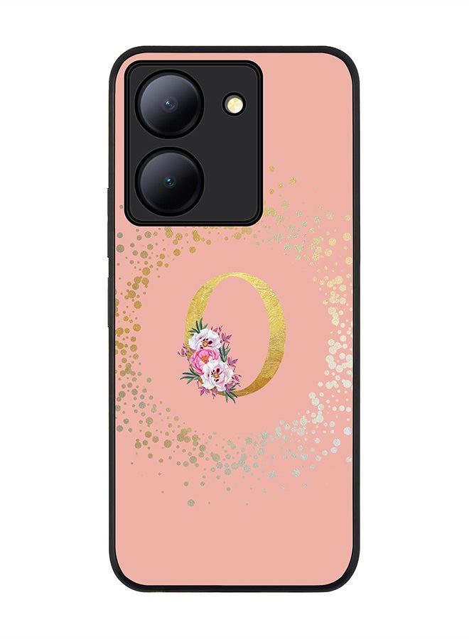 Stylizedd Rugged Black Edge case for Vivo Y27s/ Vivo Y27 5G, Slim fit Flexible Cover - Custom Monogram Initial Letter Floral Pattern Alphabet - O (Rose Pink) - Image 1