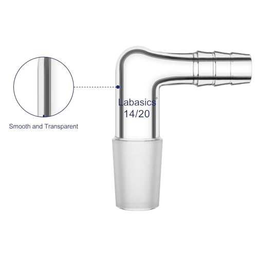 Labasics Glass 90 Degree Vacuum/Gas Adapter, Borosilicate Glass Bent Inlet Adapter with 14/20 Inner Joint and Hose for Laboratory Lab Supply - Image 2