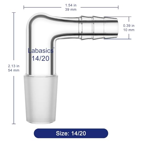 Labasics Glass 90 Degree Vacuum/Gas Adapter, Borosilicate Glass Bent Inlet Adapter with 14/20 Inner Joint and Hose for Laboratory Lab Supply - Image 4