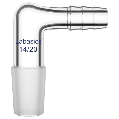 Labasics Glass 90 Degree Vacuum/Gas Adapter, Borosilicate Glass Bent Inlet Adapter with 14/20 Inner Joint and Hose for Laboratory Lab Supply - Image 1