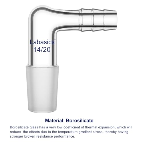 Labasics Glass 90 Degree Vacuum/Gas Adapter, Borosilicate Glass Bent Inlet Adapter with 14/20 Inner Joint and Hose for Laboratory Lab Supply - Image 3