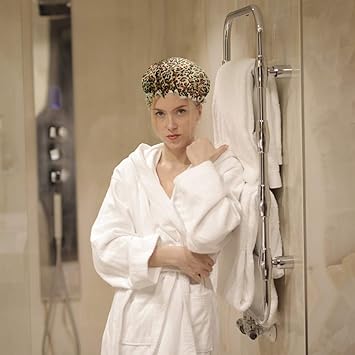 Beaupretty 2pcs Shower Caps for Women Doublelayer Peva Hair Protective Caps Leopard Print for Bathing and Hair Styling Easy to Use and Carry - Image 4