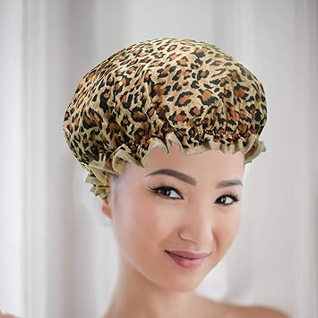 Beaupretty 2pcs Shower Caps for Women Doublelayer Peva Hair Protective Caps Leopard Print for Bathing and Hair Styling Easy to Use and Carry - Image 3