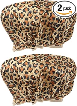 Beaupretty 2pcs Shower Caps for Women Doublelayer Peva Hair Protective Caps Leopard Print for Bathing and Hair Styling Easy to Use and Carry - Image 1