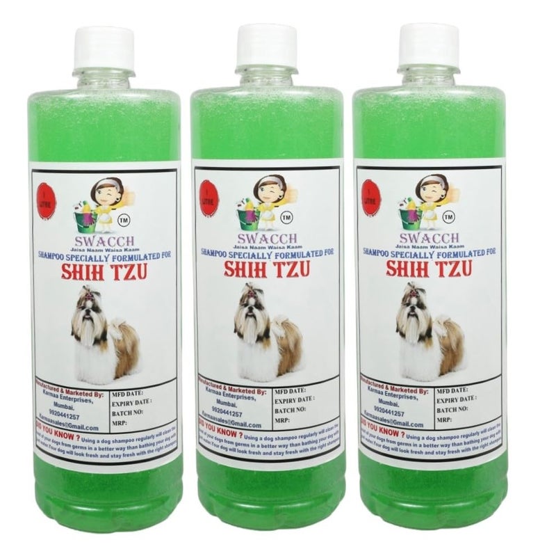 swacch Shih Tzu Dog Shampoo + Dumbbell Toy I Durable Rubber Dog Toy for Chewing I Playing,Teeth Cleaning & Training Toy I Combo Pack I 1 Litre Pack of 3 Neem Alovera - Image 2