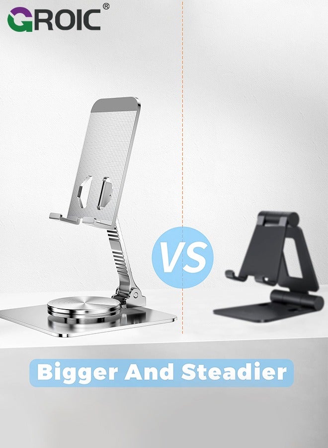 GROIC Silver Foldable Phone Stand for Desk, 360° Rotatable Mobile Phone Holder, Fully Adjustable Desktop Holder Cradle Dock Compatible with iPhone 15 14 13 Pro Max, Nintendo Switch, Tablets, All Phones  - Image 5