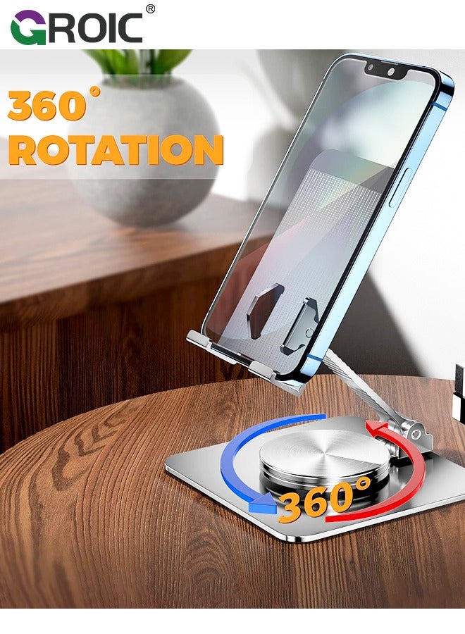 GROIC Silver Foldable Phone Stand for Desk, 360° Rotatable Mobile Phone Holder, Fully Adjustable Desktop Holder Cradle Dock Compatible with iPhone 15 14 13 Pro Max, Nintendo Switch, Tablets, All Phones  - Image 3