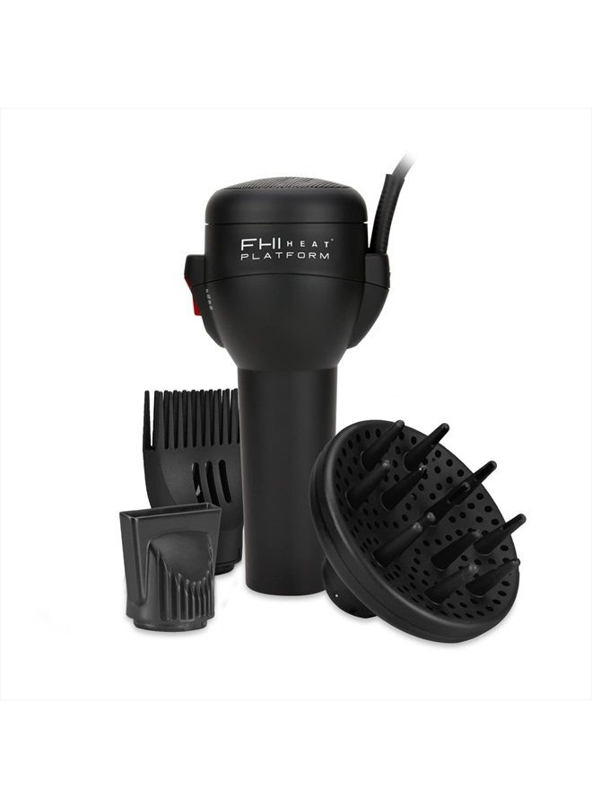 Platform All-In-One Blow Out Handle Less Hair Dryer with Attachment Set, Comb, Concentrator & Diffuser, Black