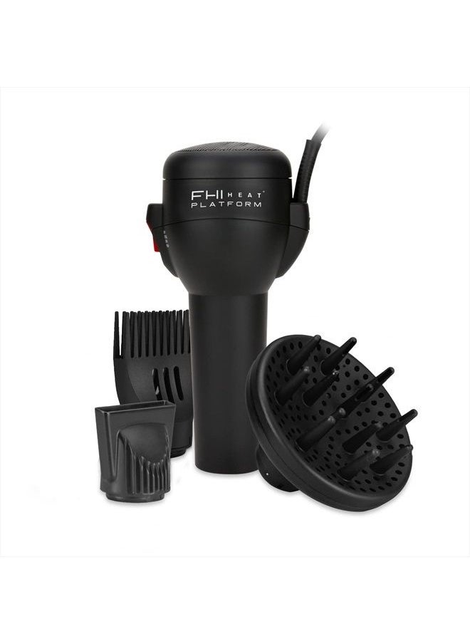 FHI Heat - Platform All-In-One Blow Out Handle Less Hair Dryer with Attachment Set, Comb, Concentrator & Diffuser, Black - Image 1