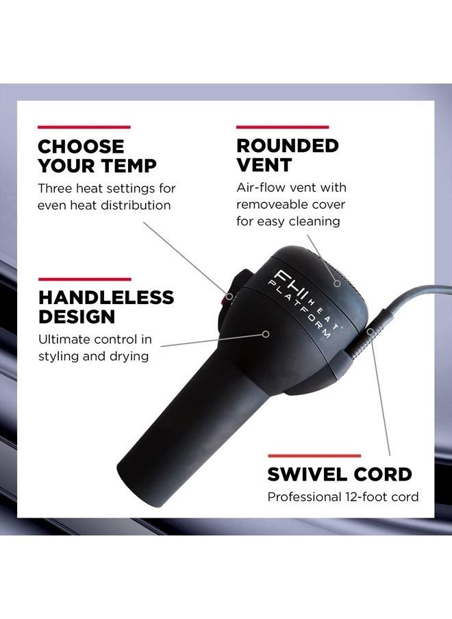 FHI Heat - Platform All-In-One Blow Out Handle Less Hair Dryer with Attachment Set, Comb, Concentrator & Diffuser, Black - Image 1