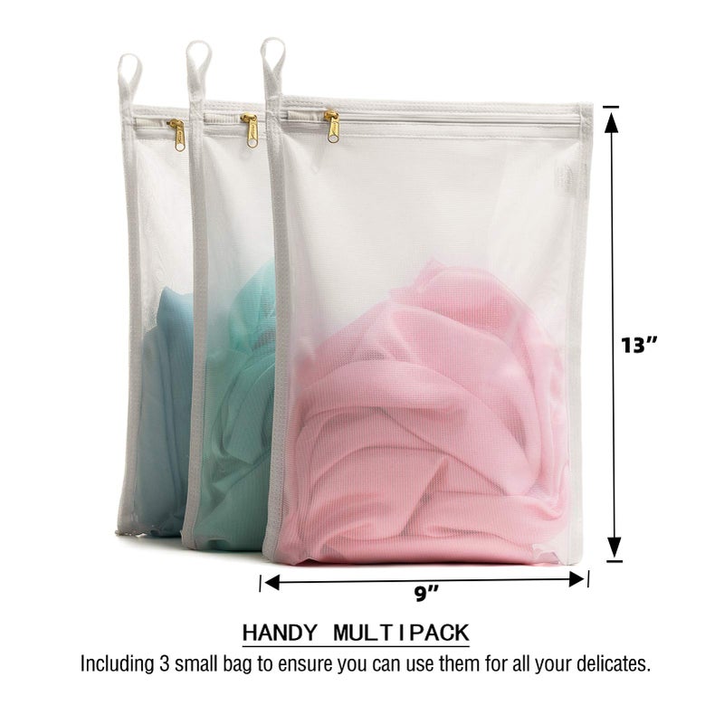 TENRAI TENRAI Delicates Laundry Bags, Bra Fine Mesh Wash Bag for Underwear, Lingerie, Bra, Pantyhose, Socks, Use YKK Zipper, Have Hanger Loops, Small Openings (White, 3 Small, CQS)  - Image 2