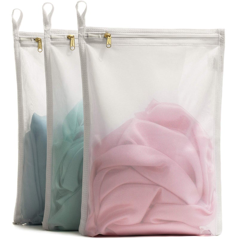 TENRAI TENRAI Delicates Laundry Bags, Bra Fine Mesh Wash Bag for Underwear, Lingerie, Bra, Pantyhose, Socks, Use YKK Zipper, Have Hanger Loops, Small Openings (White, 3 Small, CQS)  - Image 1