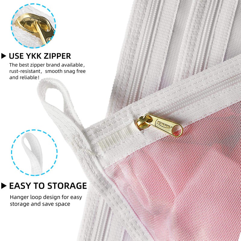 TENRAI TENRAI Delicates Laundry Bags, Bra Fine Mesh Wash Bag for Underwear, Lingerie, Bra, Pantyhose, Socks, Use YKK Zipper, Have Hanger Loops, Small Openings (White, 3 Small, CQS)  - Image 4