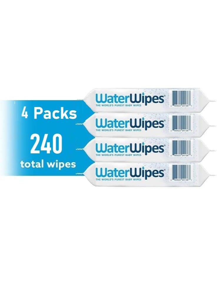 WaterWipes Pack of 4 Water Wipes With 99.9% Water And A Drop of Fruit Extract - 4x60 Wipes - Image 1