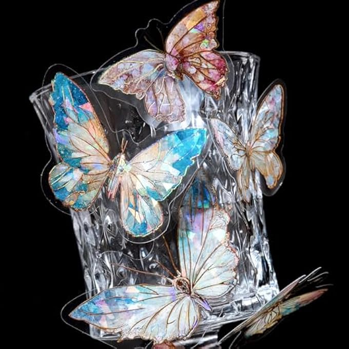 80PCS HOLOGRAPHIC GLITTER BUTTERFLY STICKERS - TRANSPARENT SPARKLY SHINY BUTTERFLY SCRAPBOOKING DECALS FOR JUNK JOURNAL,PLANNER,LAPTOPS,RESIN ART SUPPLIES - Image 5