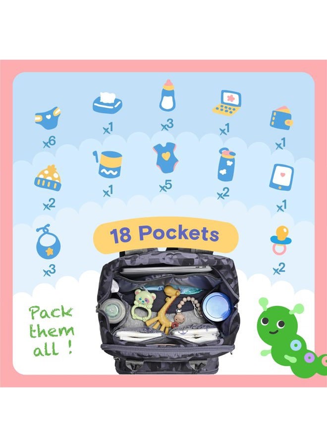 iniuniu Diaper Bag Backpack, 4 in 1 kit Large Unisex Baby Bags for Boys Girls, Waterproof Travel Back Pack with Diaper Pouch, Washable Changing Pad, Pacifier Case and Stroller Straps, Camo - Image 4