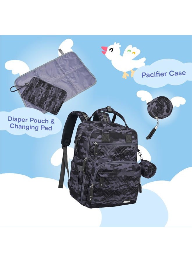 iniuniu Diaper Bag Backpack, 4 in 1 kit Large Unisex Baby Bags for Boys Girls, Waterproof Travel Back Pack with Diaper Pouch, Washable Changing Pad, Pacifier Case and Stroller Straps, Camo - Image 2