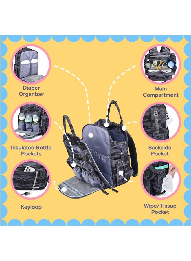iniuniu Diaper Bag Backpack, 4 in 1 kit Large Unisex Baby Bags for Boys Girls, Waterproof Travel Back Pack with Diaper Pouch, Washable Changing Pad, Pacifier Case and Stroller Straps, Camo - Image 3