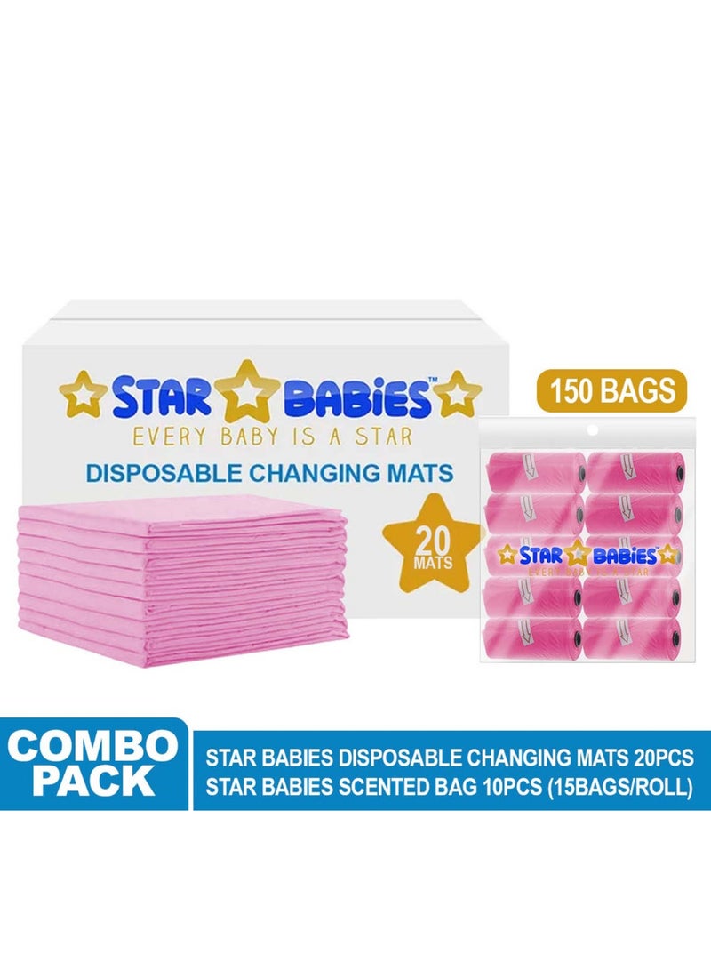 STAR BABiES Combo Packs Changing Mat 45 X 60Cm 20Pcs With Scented Bag Pack Of 10 150Bags-Pink  - Image 2