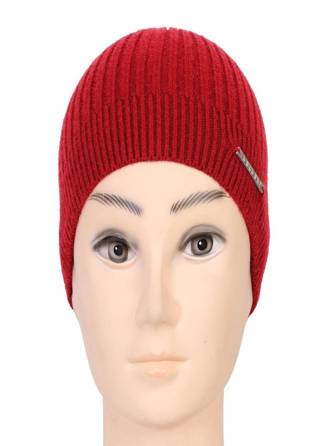 Bonjour Unisex Woolen Winter Cap for Men & Women | Thermal Wear Stylish Soft Winter Caps for Boys & Girls | Beanie Cap Red - Image 4