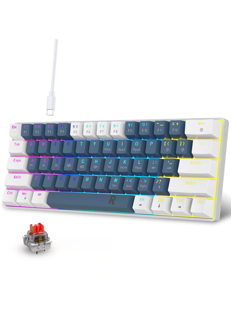 ROCK POW Portable 60% Mechanical Gaming Keyboard, 61keys RGB Backlit Ultra-Compact Mini Keyboard,Wired Office Keyboard Mini Compact for PC/Mac Gamer, Typist,Trip Red Switch - Image 1
