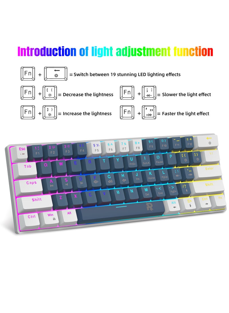 ROCK POW Portable 60% Mechanical Gaming Keyboard, 61keys RGB Backlit Ultra-Compact Mini Keyboard,Wired Office Keyboard Mini Compact for PC/Mac Gamer, Typist,Trip Red Switch - Image 3