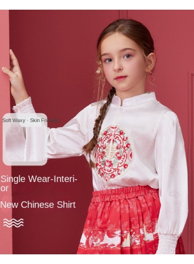 abckids New Chinese-style Embroidered Shirt】girls' 2025 Autumn Long Sleeve Vintage Blouse For Toddlers And Older Children - Image 1
