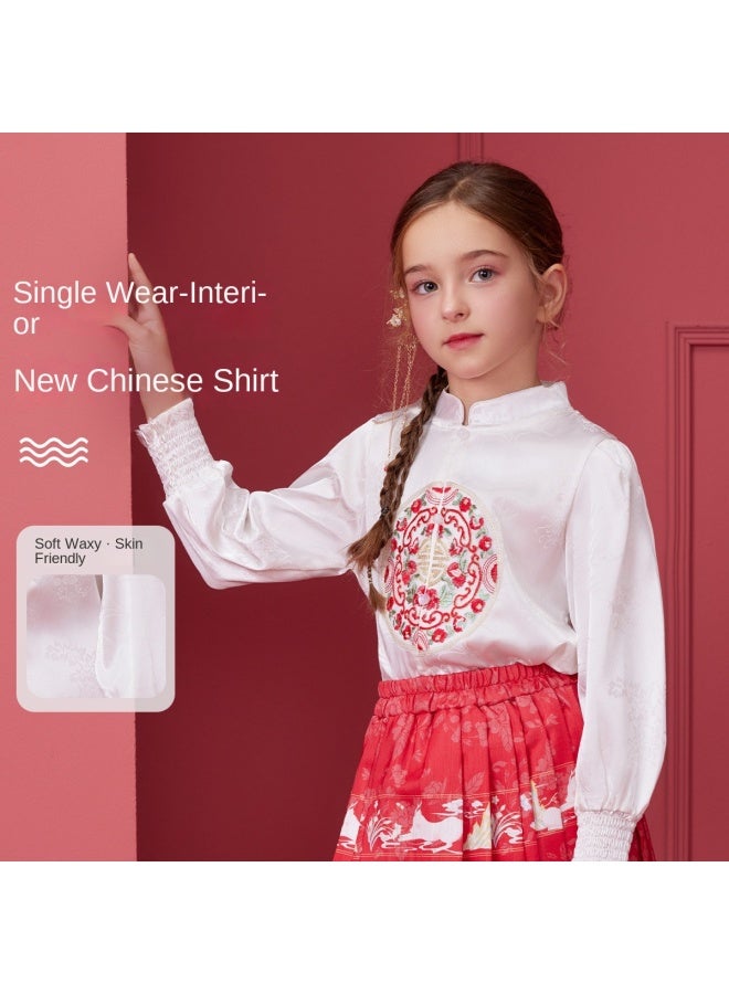 abckids New Chinese-style Embroidered Shirt】girls' 2025 Autumn Long Sleeve Vintage Blouse For Toddlers And Older Children - Image 2