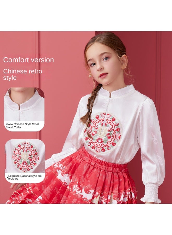 abckids New Chinese-style Embroidered Shirt】girls' 2025 Autumn Long Sleeve Vintage Blouse For Toddlers And Older Children - Image 4