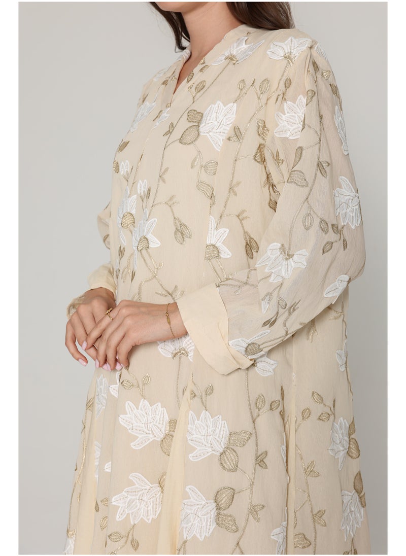 اكسا جلابية مطرزة نقوش زهور عصرية  - Image 3
