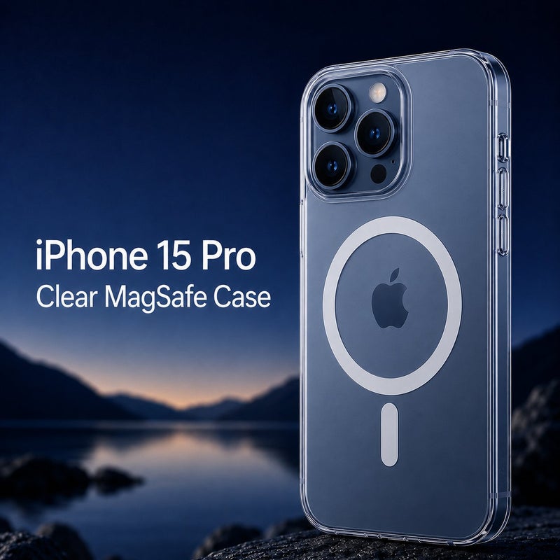 MagSafe Compatible Clear Case for iPhone 15 Pro, Transparent Magnetic Ring TPU Cover with Shockproof Corners & Raised Lens Protection - Image 1