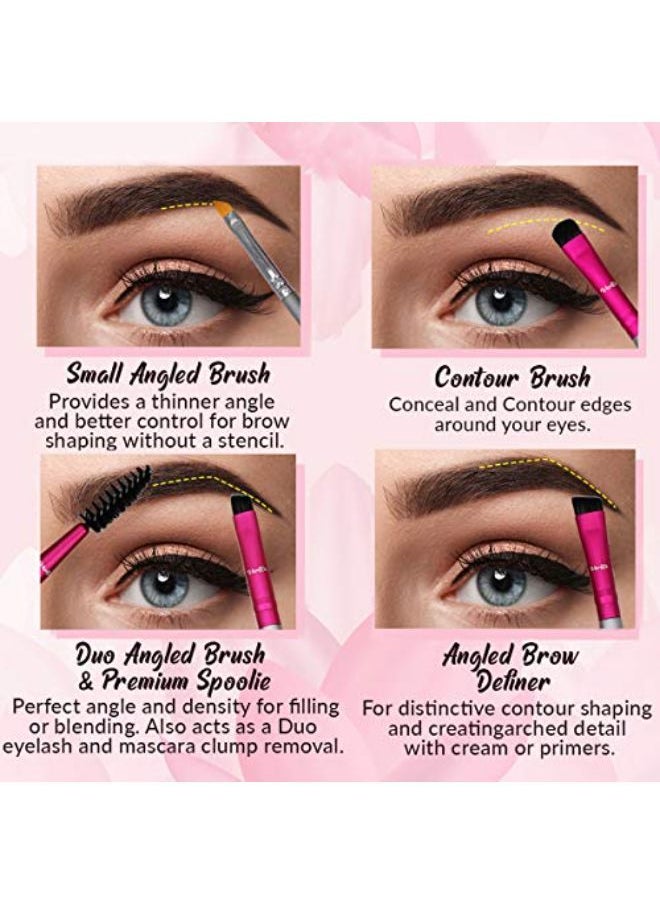 VERTEX - W Brush Kit Thin Angled - Eye Brow Concealer Contour Brush To Shape And Conceal Eyes Duo Spoolie Brushes Firm Bristles Definer For Filling Pomade Gel | Defining Arches Winged Eyeliner Stencil - Image 1