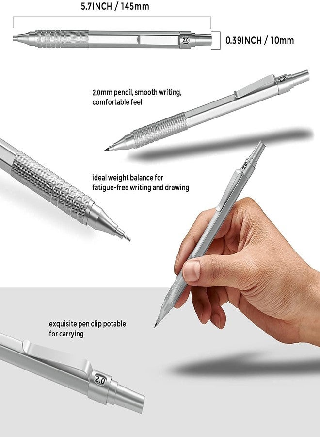 Nicpro Metal 2.0 Mechanical Pencil Set with Case, 3 PCS Drafting Lead Holder with 10 Tubes 2mm Graphite Lead Refill(HB 2H 4H 2B 4B) &Colors, Sharpeners, Erasers for Artist Writing, Drawing, Sketching - Image 3