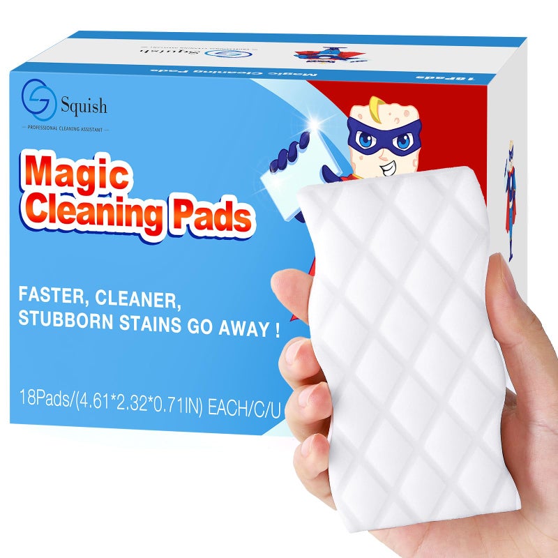 Squish Magic Eraser Sponge, 18 Pack Cleaning Pads for Walls, Oven, Kitchen, and Shoe Cleaner With Melamine Foam, Universal Cleaner - Image 1