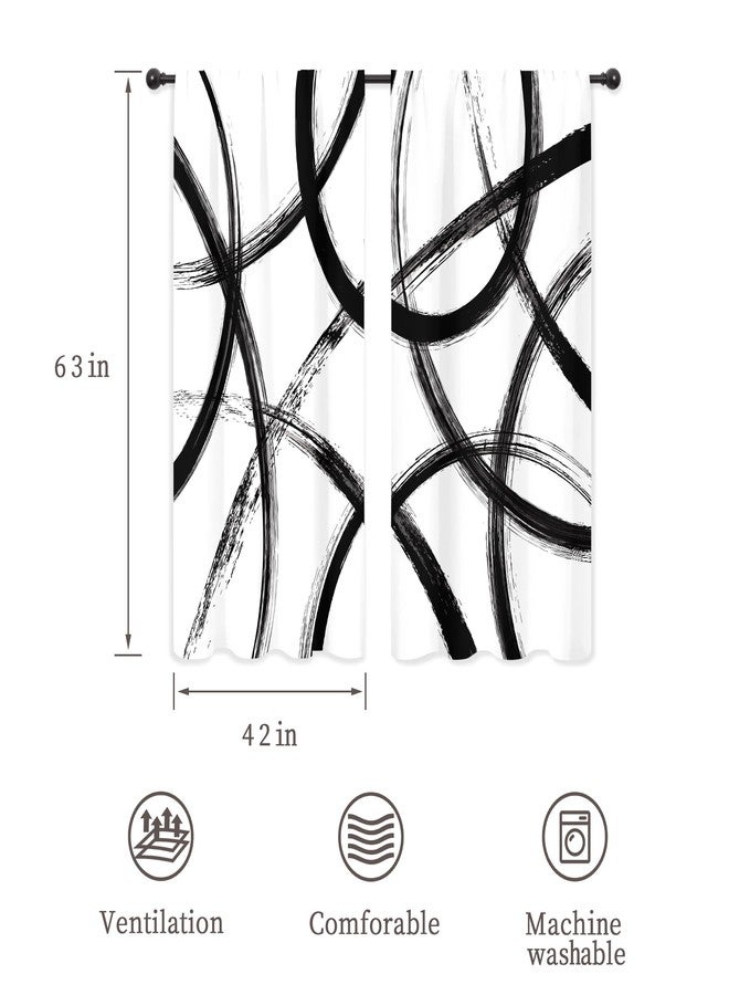 ريديكور ستائر رييديكور باللونين الأسود والأبيض بتصميم تجريدي، مستوحاة من فن الجرافيتي البسيط، بخطوط فنية عصرية أنيقة، مع جيب للعمود، ونمط هندسي، مناسبة لغرف نوم الرجال وغرف المعيشة. مصنوعة من قماش فاخر، قطعتان، مقاس 42 بوصة عرض × 63 بوصة ارتفاع. - Image 2