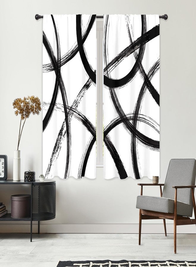 ريديكور ستائر رييديكور باللونين الأسود والأبيض بتصميم تجريدي، مستوحاة من فن الجرافيتي البسيط، بخطوط فنية عصرية أنيقة، مع جيب للعمود، ونمط هندسي، مناسبة لغرف نوم الرجال وغرف المعيشة. مصنوعة من قماش فاخر، قطعتان، مقاس 42 بوصة عرض × 63 بوصة ارتفاع. - Image 5