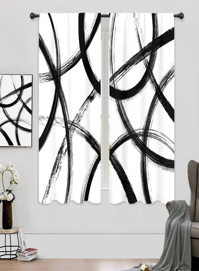 ريديكور ستائر رييديكور باللونين الأسود والأبيض بتصميم تجريدي، مستوحاة من فن الجرافيتي البسيط، بخطوط فنية عصرية أنيقة، مع جيب للعمود، ونمط هندسي، مناسبة لغرف نوم الرجال وغرف المعيشة. مصنوعة من قماش فاخر، قطعتان، مقاس 42 بوصة عرض × 63 بوصة ارتفاع. - Image 1