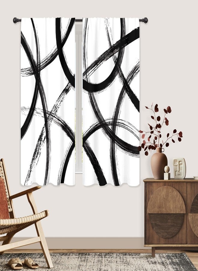 ريديكور ستائر رييديكور باللونين الأسود والأبيض بتصميم تجريدي، مستوحاة من فن الجرافيتي البسيط، بخطوط فنية عصرية أنيقة، مع جيب للعمود، ونمط هندسي، مناسبة لغرف نوم الرجال وغرف المعيشة. مصنوعة من قماش فاخر، قطعتان، مقاس 42 بوصة عرض × 63 بوصة ارتفاع. - Image 3