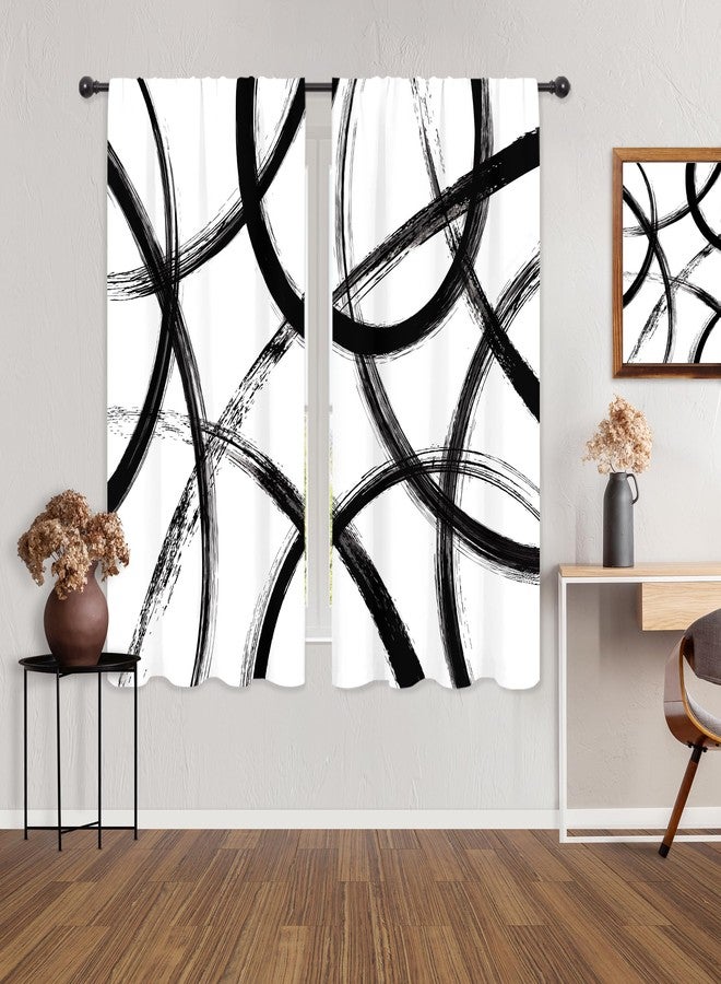 ريديكور ستائر رييديكور باللونين الأسود والأبيض بتصميم تجريدي، مستوحاة من فن الجرافيتي البسيط، بخطوط فنية عصرية أنيقة، مع جيب للعمود، ونمط هندسي، مناسبة لغرف نوم الرجال وغرف المعيشة. مصنوعة من قماش فاخر، قطعتان، مقاس 42 بوصة عرض × 63 بوصة ارتفاع. - Image 4